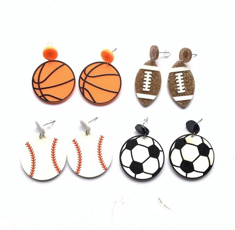 Sport Ball Dangle Earrings Football Soccer Rugby Basketball Baseball Acrylic Drop Earrings for Women girld Fan jewelry Gifts - Image 3
