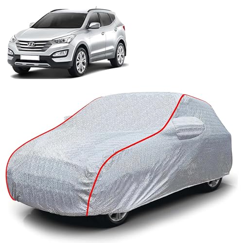 Image of Sulfar 100% Waterproof Car Body Cover Compatible with Mirror for Hyundai Santafe (Triple Stitched, Full Bottom Elastic, Magic Silver with Red Piping)