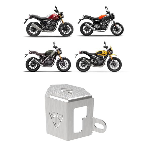 Image of Rear Resevoir Guard | Rear Brake Oil Container Cover Compatible with Triumph Speed 400 | speed T4 | Scrambler 400X | Scrambler 400XC (Silver, Pack of 1)