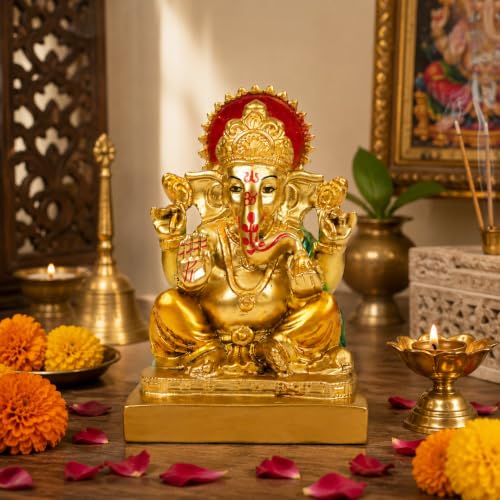 Image of ZAICUS Lord Ganesha Idol for Home Temple, Office Desk & Home Decor | Hindu God Murti, Pooja Mandir Decoration, Spiritual Gift, Religious Figurine, Temple Decor, Festive Decoration