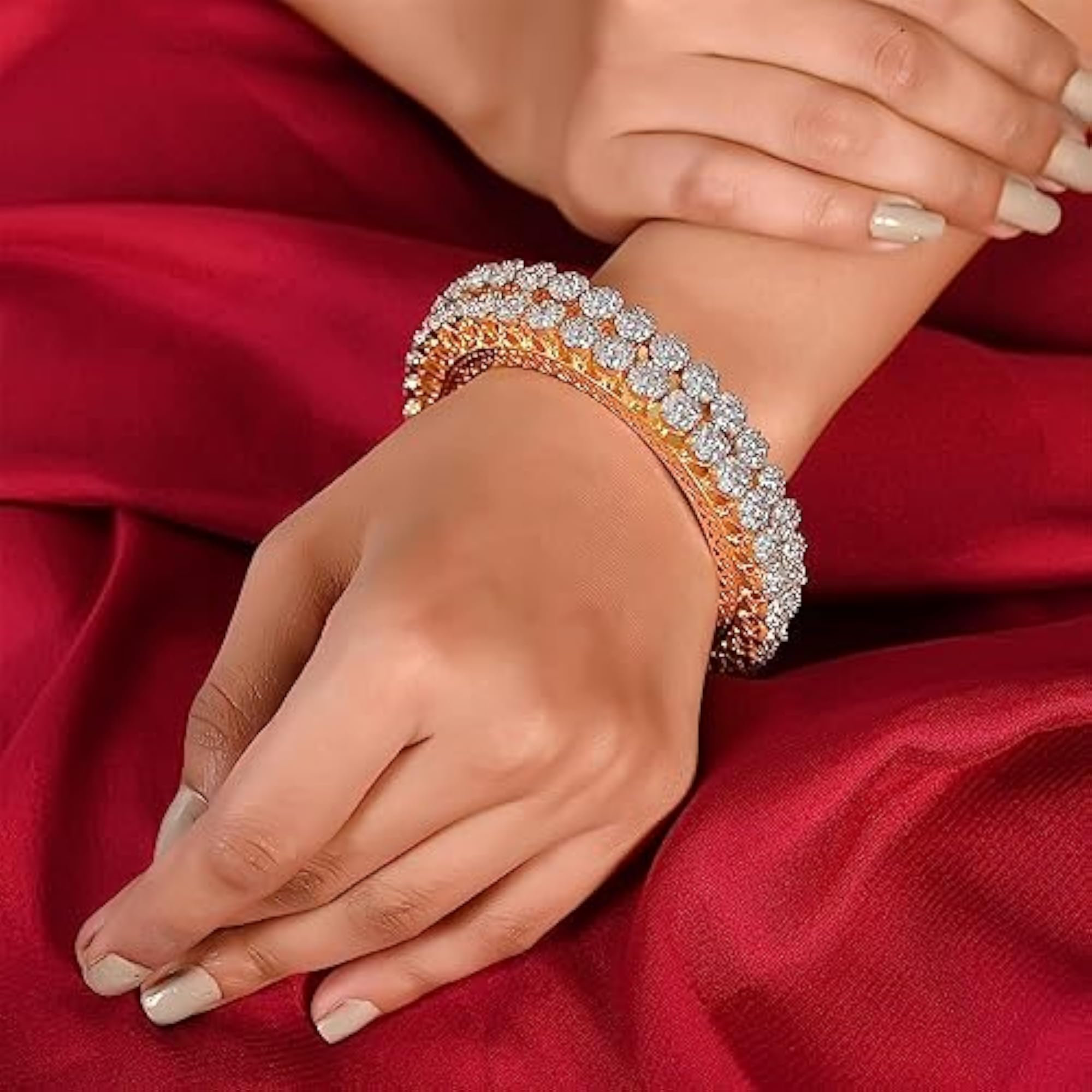 Women's American Diamond Gold Plated CZ Pacheli Kada Bangles
