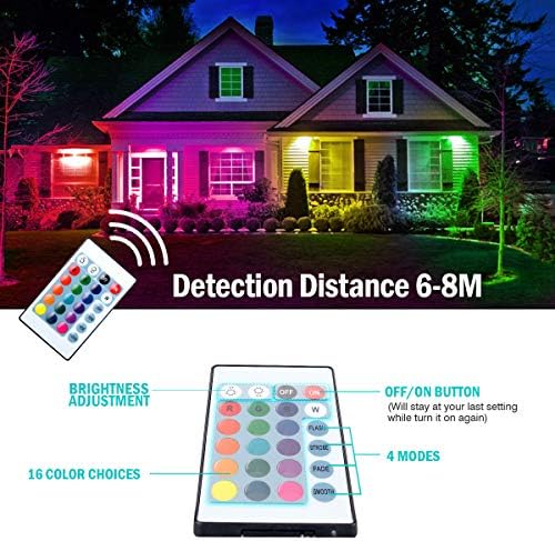 T-SUNUS 100W RGB LED Flood Lights, Colour Changing LED Security Garden Light with Remote Control, 16 Colours & 4 Modes, Waterproof Floodlight with UK Plug & Remote Control, Pack of 2