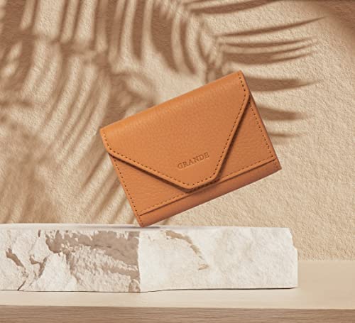 Image of grande 3639 Card Cases, Camel, 10.5 cm x 8 cm x 1.52 cm, Leather Card Holder With Magnetic Closure, Small Women Accordion Wallet