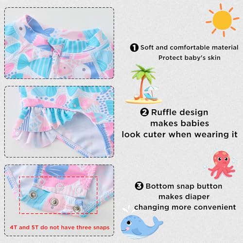 Image of UMELOK Baby Girls One Piece Swimsuit Infant Bathing Suit Long Sleeve Rash Guard Swimwear with UPF 50+ Sun Protection