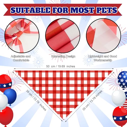 Image of Abbylike 50 Pcs Veterans Day Dog Bandanas Bulk, Red White and Blue Plaid