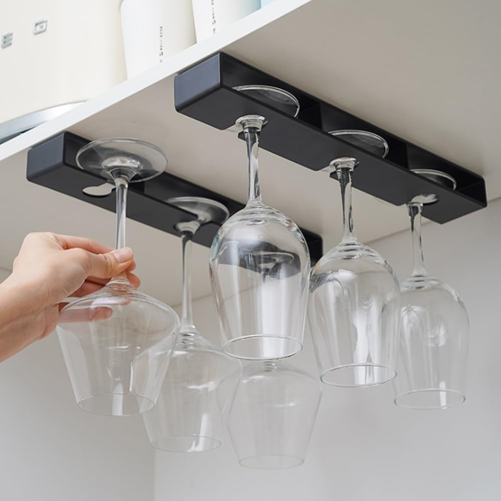 Anicy 2 soportes colgantes para copas de vino, soporte para copas de vino, soporte para pared, adecuado para cocina, bar, restaurante (negro)