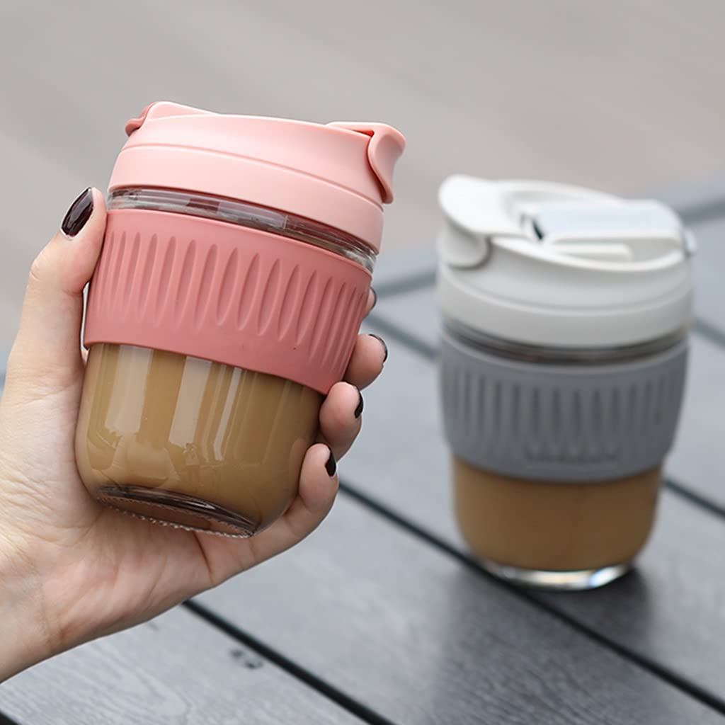 Bouteille d'eau en verre de 350 ml/500 ml avec paille sans BPA - Carafe d'eau de sécurité pour le café et le thé - Résistante aux températures élevées et basses - Couleur : gris - Taille : S - 350 ml