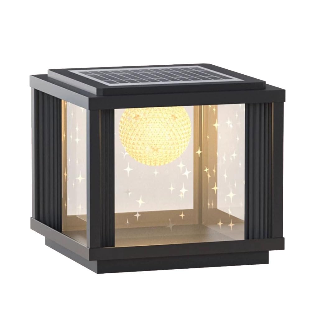Kwadratowa lampa solarna 30 cm (11,8 cala) z czarnym wodoodpornym aluminiowym kloszem w stylu vintage, oświetlenie zewnętrzne o zmiennej intensywności do ogrodu, na taras, podjazd, podwórze (1