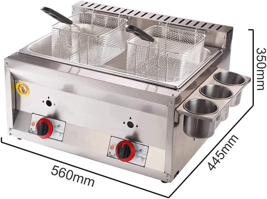 Professionelle professionelle Fritteuse, Gas-Fritteuse mit Gewürztrog und 2 Frittierkörben aus Edelstahl, einstellbare Feuerkraft für den Heimgebrauch, leicht zu reinigen (Größe: Doppelzylin – Bild 6