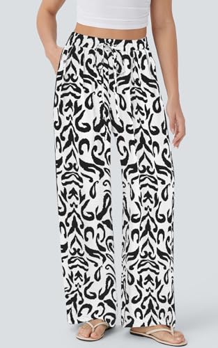 Image of PRETTYGARDEN Womens Pants Elastic Waist Floral Lightweight Palazzo Pants for Women Casual Lounge Wide Leg Pants Woman