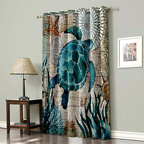 24inch Length Window Curtains Drapes Panels,Sea Turtle Ocean Animal Nautical Themed Window Treatments for Kitchen Living… - Image 4