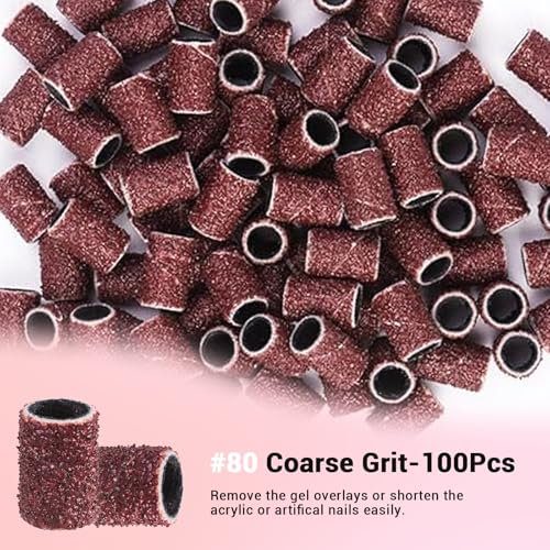 Image of MelodySusie 100 Pcs Nail Drill Bits Sanding Bands for Nail Drill 80 Coarse Grit Nail File Sanding Bands for Acrylic Nails Gel Manicures and Pedicure