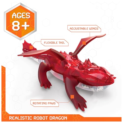 Image of HEX Bots Remote Control Dragon, Rechargeable Robot Dragon Toys for Kids, Adjustable Robotic Figure Toys for Boys & Girls Ages 4 & Up, Red