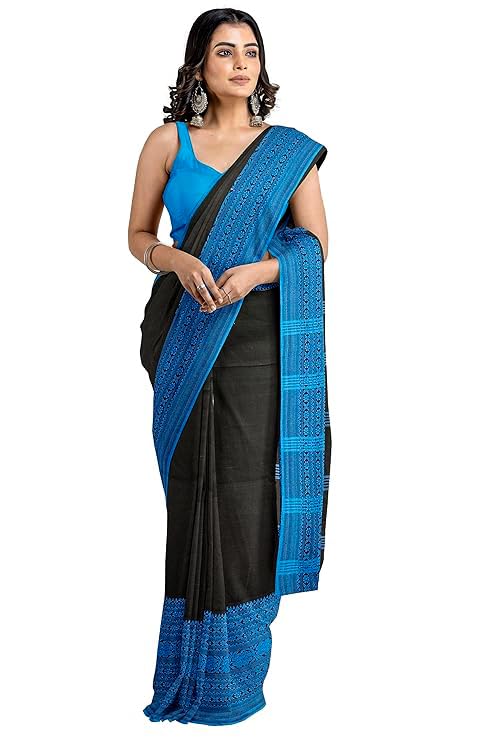 Image of eC ESHA'S COLLECTION Women's Cotton Blend Begumpuri Handloom Saree With Unstitched Running Blouse Piece
