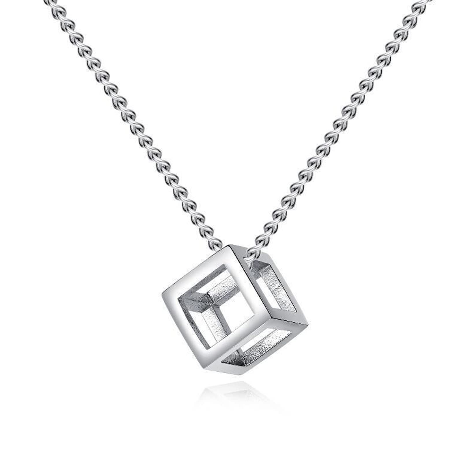 HCMA Punk Vintage Men's Necklace Titanium steel Square Hollow Cube Pendant Simple Geometric Necklace for Man Collar