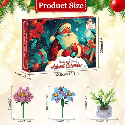 Adventskalender 2025 Blumen Bausteinen für Kinder –Weihnachtskalender mit 24 STEM Verschiedenen Blumen Sukkulente Zimmerdeko und Geschenkidee Kreatives Bauspielzeug für Jungen & Mädchen