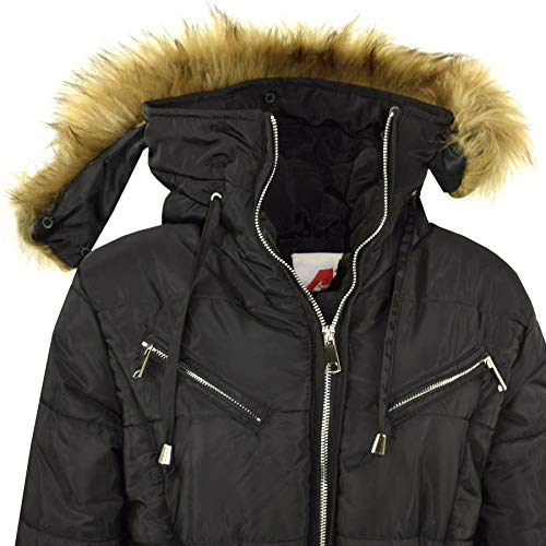 Kids Girls Jacket Puffer Hooded Faux Fur Padded Zipped Belted Slim Fit Warm Coat3