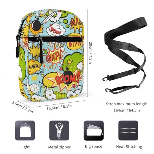 Kleine Umhängetasche mit Comic-Sprechblasen-Motiv, Pop-Art-Stil, Schultertasche für Damen und Herren, Mini-Umhängetasche mit verstellbaren Trägern, Siehe Abbildung, Einheitsgröße