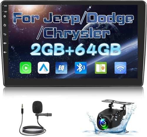 NHOPEEW Radio de Voiture 2+64G pour Jeep Wrangler Compass Dodge Chrysler 300C - Carplay sans Fil et Android Auto - Stéréo Android de 9 Pouces avec WiFi EQ GPS Mirror...