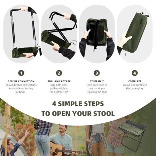 Image of 16 inch Extra Tall Portable Folding Stool for Adults, X-Large Collapsible Camping Chair with 3 Storage Pockets, Heavy Duty Travel Seat for Fishing, Hiking, Gardening