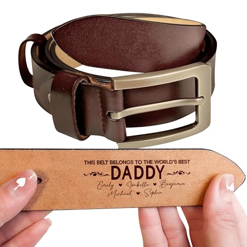 This Belt Belongs To The World's Best Dad - Custom Engraved Leather Belt For Men, Dad, Daddy on Fathers Day, Birthday, Anniversary