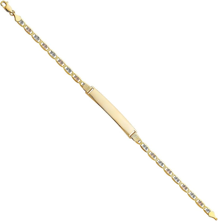 Tri Color Valentino Diamond Cut ID Bracelet 14k Gold Length 7.5" Valentino DC ID Bracelet For men - More styles (TOP148, 7.50)