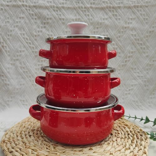Casserole profonde émaillée rouge ultra robuste à double poignée - 5