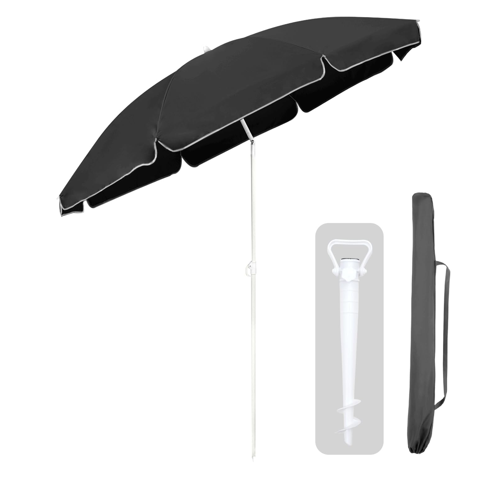 Sekey 180cm GRS-zertifizierter Sonnenschirm mit Bodenstachel für Garten, Terrasse & Strand | Höhenverstellbar & Neigbar mit UPF50+ | Wasserdichtes Recycling-Polyester | Windstabil mit 8 Streben