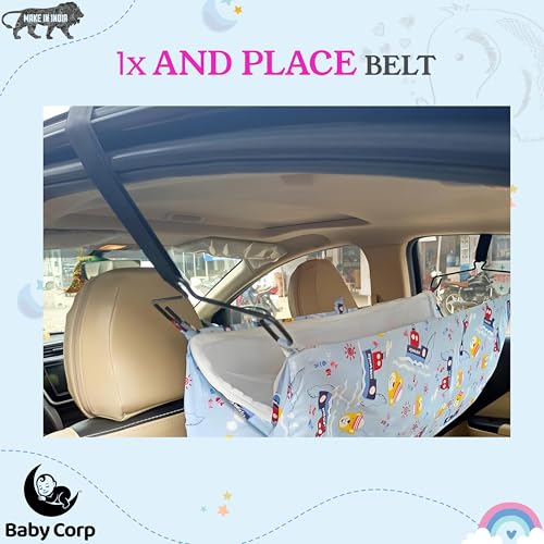 Image of Car Cradle Belt for 0 to 3 Year | Baby Travel Kit with Adjustable Overhead & Handle Nylon Straps