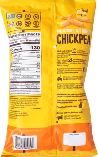 Image of Hippeas Chickpea Puffs, Nacho Vibes, 4 Ounce (Pack of 4), 4g Protein, 3g Fiber, Vegan, Gluten-Free, Crunchy, Plant Protein Snacks