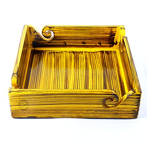 Image of Solid Dark Handmade Crafted Wooden Portable Antique Yarn Storage Bowl Tray - Holder for Knitting Crochet Hook Accessories - Multipurpose Organiser (Teak Yellow, 10 inch x 10 inch x 2.5 inch)