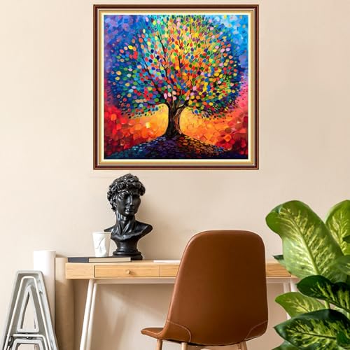Image of Fanxvivy Stamped Counted Cross Stitch Kits for Adults Printed Cross-Stitch Patterns 11CT Stamped or Counted Cross Stitching Embroidery Kit Needlepoint Kits-Colorful Tree 18x18 inch