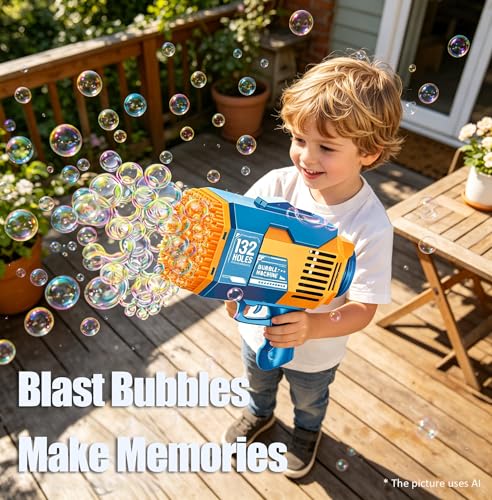 Fulercni Upgraded 132 Holes Bubble Machine Gun,Bazooka Bubble Machine,Rocket Bubble Gun Bubble Machine,Summer Toys Bubble Blaster Maker for Kids, Wedding, Birthday Gift (Light Blue) by Fulercni - Image 4