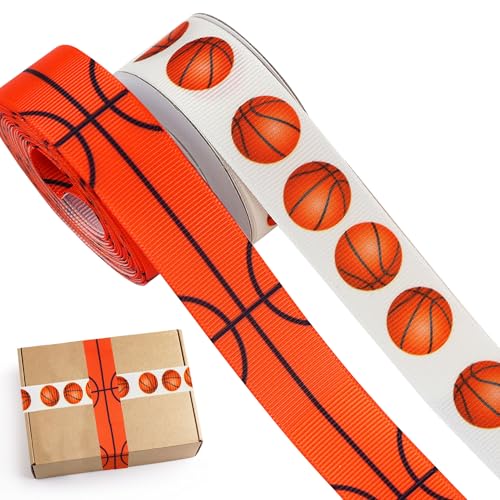 JazSwirl Basketball Ribbon 2-Pack Polyester Sports-Themed Ribbon 0.87 Inch x 14.8 Ft Decorative Ribbon for Crafts DIY Party Decorations Gift Wrapping Event Accents