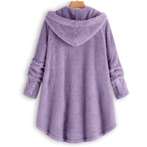 Girls Fuzzy Fleece Hooded Jacket Winter Sherpa Plush Soft Oversized Coat Open Front Windbreaker Button Down Overcoat3