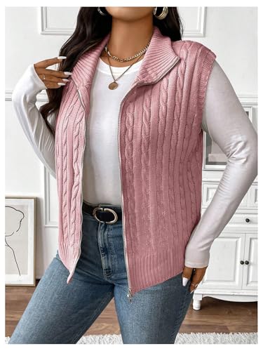 Image of Floerns Women's Plus Size Mock Neck Zip Up Sweater Vests Sleeveless Cable Knit Cardigans