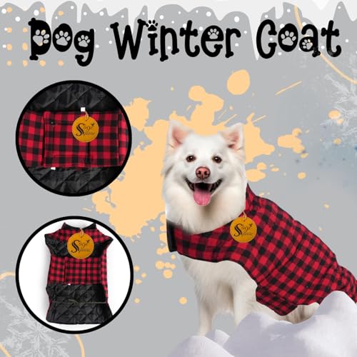Image of Sage Square Winter Coloured Dog Coat - All-Weather Protection, Windproof, Waterproof Cozy Fleece Lining, Adjustable Straps, Durable Construction, Stylish, Comfortable, Jacket (Red & Black, Medium)