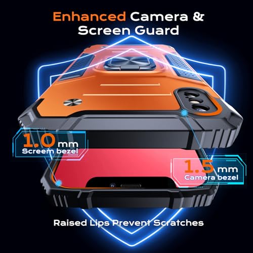 Image of Anqrp Heavy Duty Case for iPhone X /XS Case with Enhanced Ring Holder Grip Stand, Military Grade Shockproof Rugged Drop Protective Silicone Hard Slim iPhone X /XS Phone Case Cover,Orange