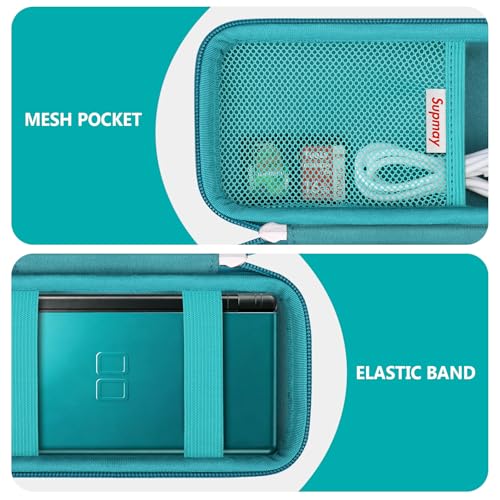 Image of Supmay Hard Carrying Case Compatible with Nintendo DS Lite NDSL, Gameboy Advance Games Storage Holder Travel Bag with Mesh Pocket for USB Charging Cable, Stylus, Earphones, Game Cartridge, Green