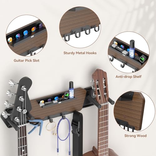 KDD Support Guitare Mural avec 4 Crochets Amovibles en Caoutchouc – Support Mural Guitare Double avec étagère – Porte Guitare en Bois – Accessoires de Guitare pour Guitare électrique Basse Ukulélé - Les Beatles, Paul McCartney, John Lennon, RIngo Starr, George Harrison KDD Support Guitare Mural avec 4 Crochets Amovibles en Caoutchouc - Support Mural Guitare Double avec étagère - Porte Guitare en Bois - Accessoires de Guitare pour Guitare électrique Basse Ukulélé – Image 3