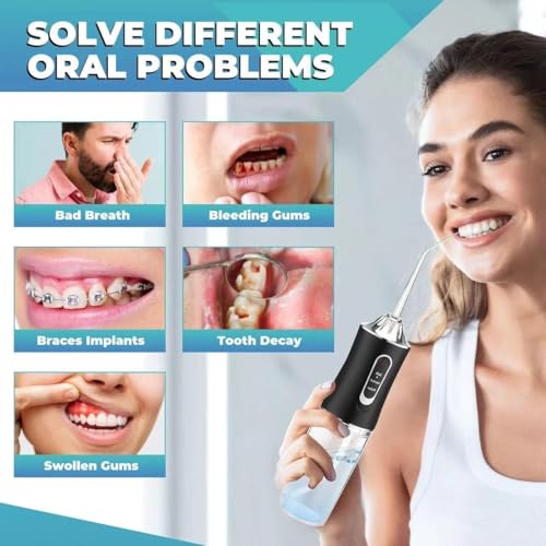 Image of KASHTHABHANJAN PHARMA Portable Oral Irrigator Water Flosser for Teeth Cleaning, Rechargeable Cordless Dental Flosser with 3 Cleaning Modes, 220ML Water Tank, Waterproof USB Charging Oral Care Device for Adults & Kids (Multic)