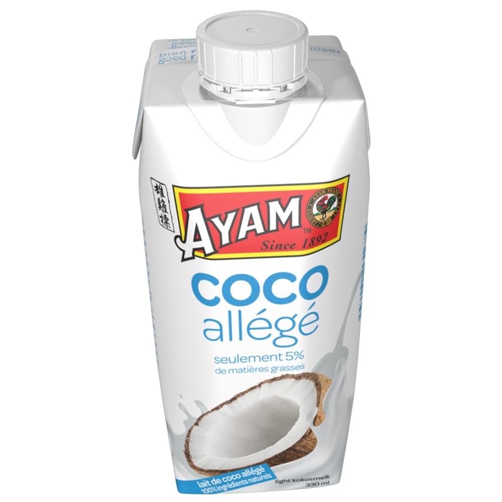 AYAM Lait de Coco allégé | 100% Ingrédients Naturels | 99% de coco | -75% de matières grasses* | Boosté en eau de coco | Sans Lactose | Sans Gluten | Pack pratique - 330ml