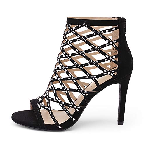 Dream Pairs Women's Black Rhinestone Ankle Strap Open Toe Stiletto Heel Sandals Cutout Dress Pump Shoes Size 10 B(M) Us Paven #TOP2