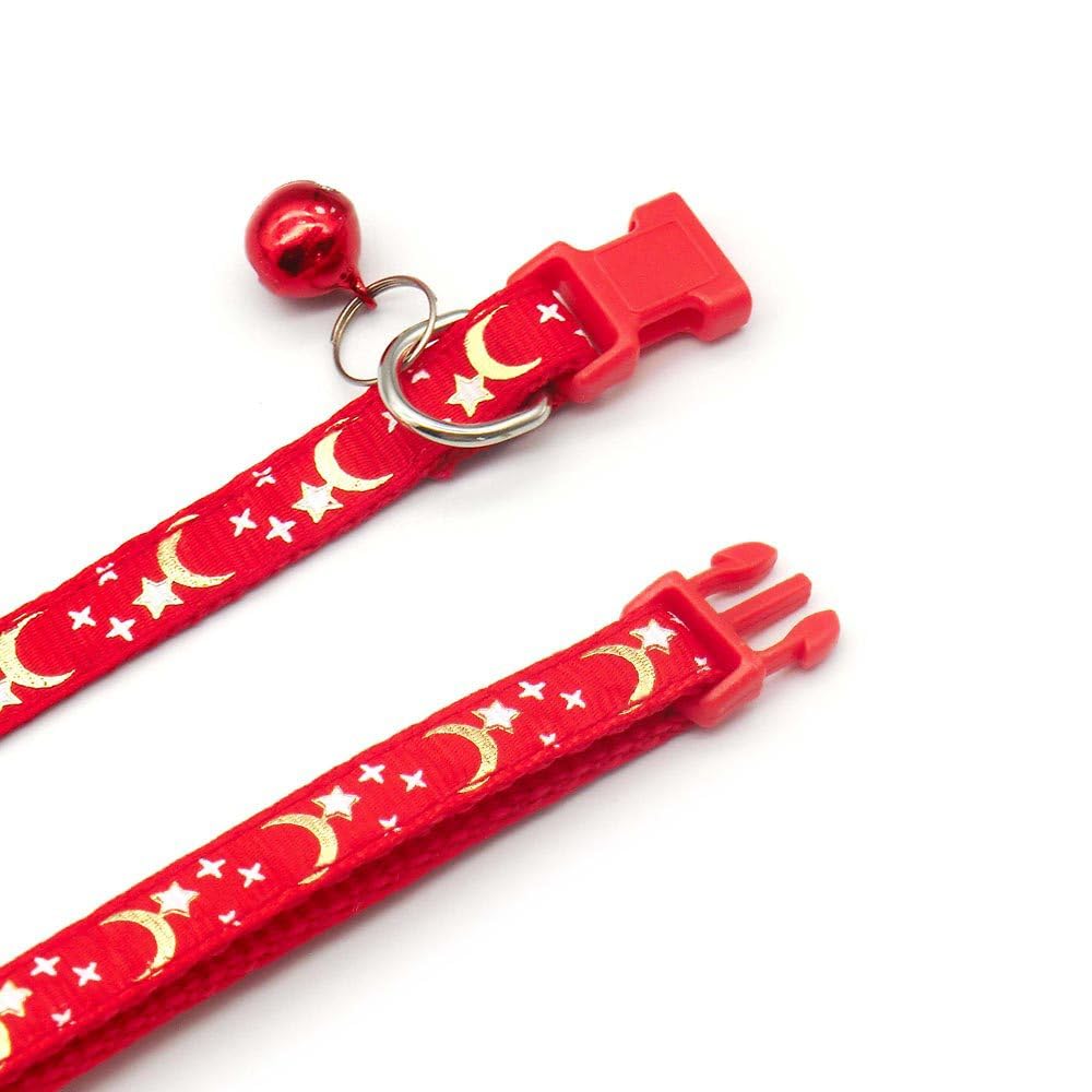 Reflektierendes Katzenhalsband, 6 Stück, abreißbar, mit Glocke, Mond, Sterne, niedliches Kätzchen, verstellbar, 19,1 - 32,5 cm, sicheres Kätzchenhalsband