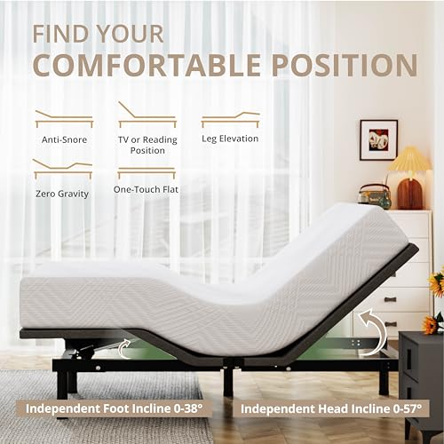 Image of Dyonery Full Size Adjustable Bed Frame + 10 Inch Gel Memory Foam Mattress | Wireless Remote, Head and Foot Incline, Zero Gravity, Gel-Infused Foam, Fiberglass Free Mattress, Tools-Free Assembly