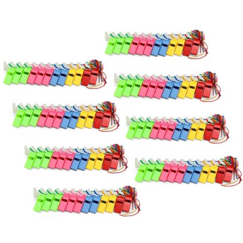 96 Pièces Sifflet Arbitre, ZIJANG Coloré Sifflet en Plastique, avec Cordon pour Suspendre, Sifflet de Survie pour Éducation Physique, Sports de Plein Air, Jeux