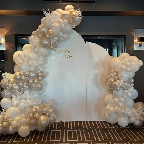 Image of Pearl White Balloons, 50 PCS 12 Inch Double Stuffed Pearl Sand White Balloons with Thick Ivory Latex Balloon for Wedding Engagement Baby Shower Bridal Birthday Anniversary Party Decorations Supplies