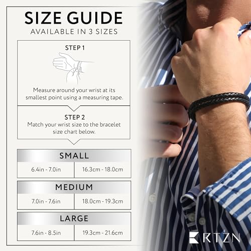 RTZN® Black Leather Bracelets for Men – Premium Artisan Handcrafted Collection – Single, Stacked, & Double Strand Braided Leather, Onyx Stone & Silver Chain Designs – Authentic Men's Leather Bracelets4