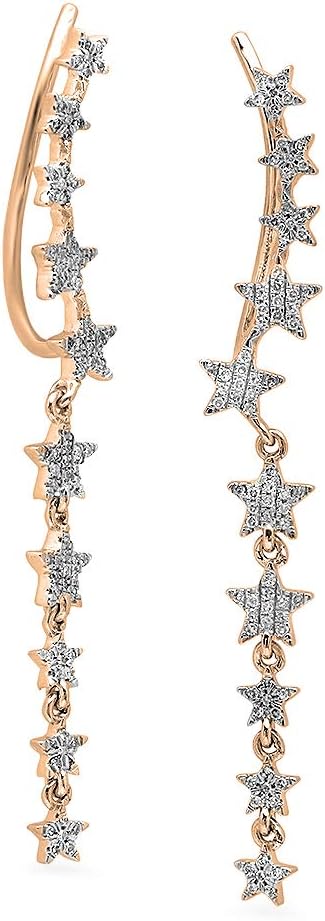 Dazzlingrock Collection Round White Natural Diamond Women Stars Dangling Drop Earrings, 14K Real Solid Gold