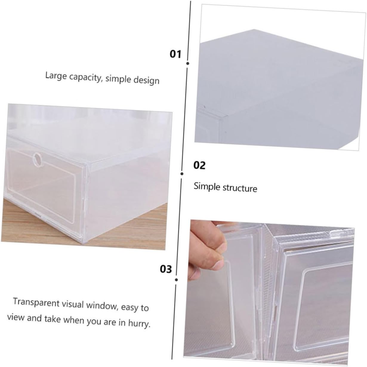 6pcs Plastic Shoe Boxes Lids Shoe Storage Boxes Clamshell Type for Organizing Easy to Clean Large Capacity